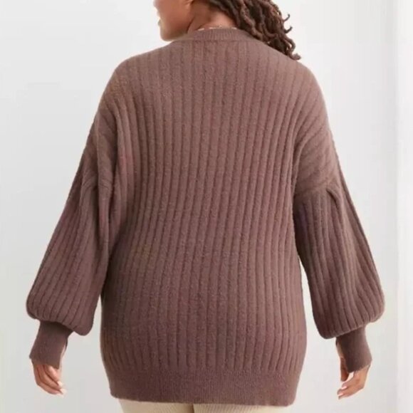 Aerie Buttercream Oversized Ribbed Sweater Brown Pullover Soft Crewneck Large - Picture 2 of 7